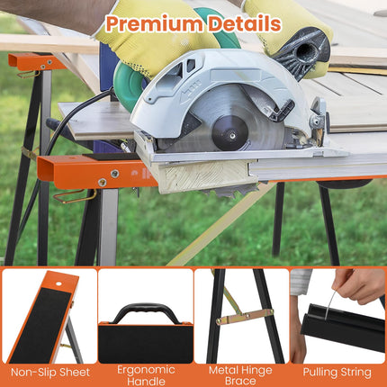 Goplus Saw Horses 2 Pack | Portable Heavy-Duty Galvanized Metal Power Tool Stand