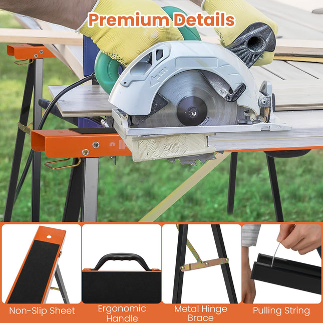 Goplus Saw Horses 2 Pack | Portable Heavy-Duty Galvanized Metal Power Tool Stand