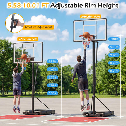 Goplus 5.6-10 FT Adjustable Basketball Hoop Goal System with Shatterproof Backboard