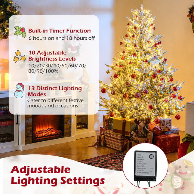 Goplus 6FT / 7FT / 8FT Pre-Lit Snow Flocked Christmas Tree Holiday Home Office Decoration