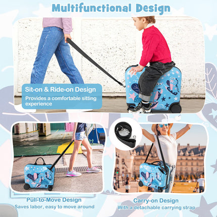 Goplus 2 PCS Kid Luggage Set | 18” Ride on Suitcase & 12” Backpack