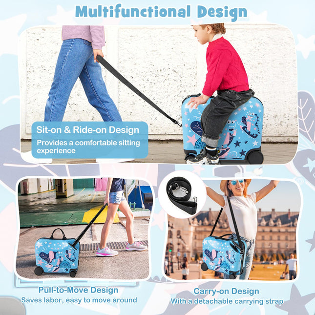 Goplus 2 PCS Kid Luggage Set | 18” Ride on Suitcase & 12” Backpack