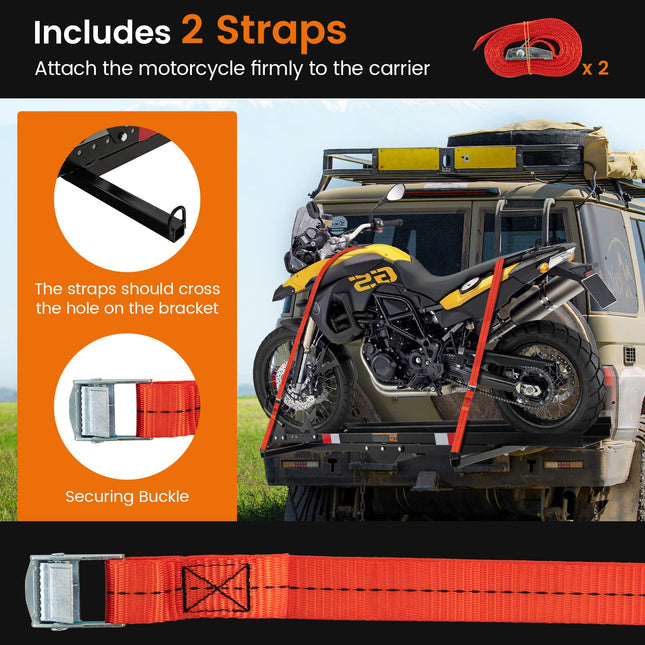 600 LBS Motorcycle Carrier Dirt Bike Rack Hitch Mount Hauler Heavy Duty with Loading Ramp - GoplusUS