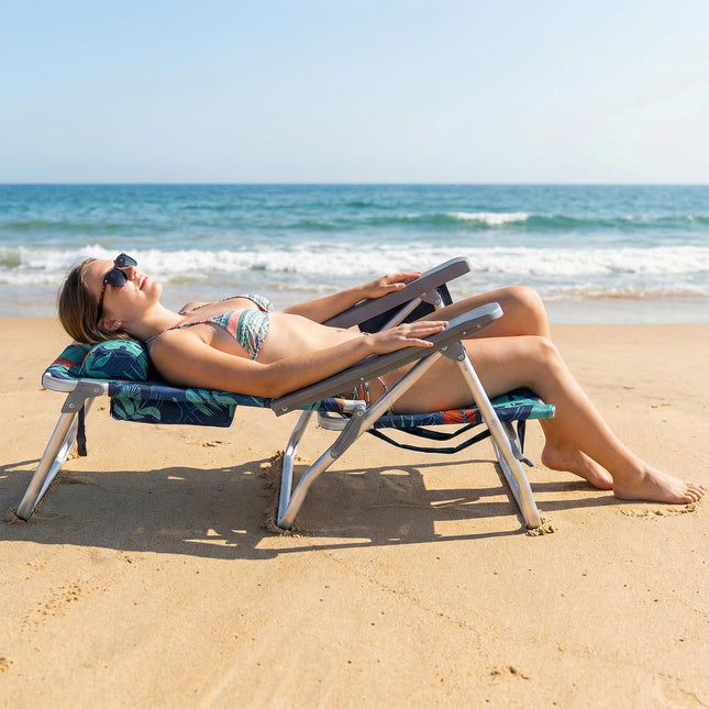 Goplus Portable Folding Beach Chairs with 5-Position Backrest & Padded Headrest