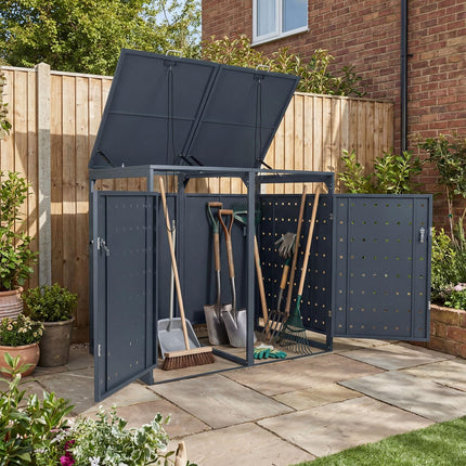 Goplus 44 Cu.Ft Outdoor Trash Can Storage with 2 Lockable Doors Gas Struts & Shock Absorbers