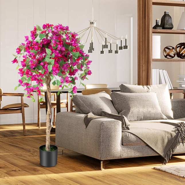 Goplus 4.5FT Bougainvillea Artificial Tree, Fake Potted Plant w/ 312 Flowers - GoplusUS