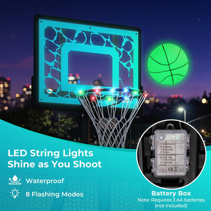 Goplus 8-Height Adjustable Pool Basketball Hoop with LED Rim PC Backboard & Basketball