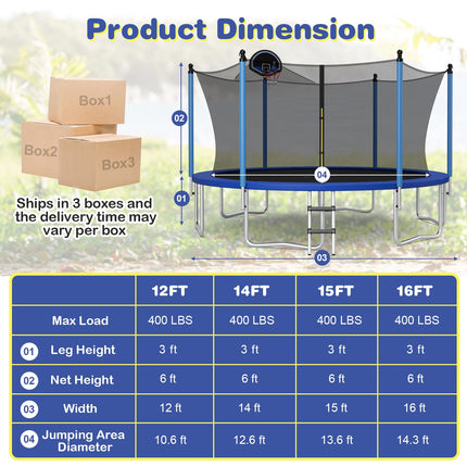 Goplus 12FT 14FT 15FT ASTM Approved Trampoline with Basketball Hoop & Internal-Net