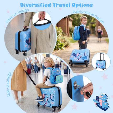 Goplus 18” Ride on Suitcase & 12” Backpack Set W/Anti-Lost Rope & Diagonal Bar