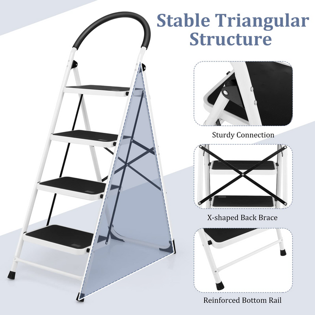 Goplus 4 Step Ladder, Folding Step Stool for Adults with Wide Non-Slip Pedal and Comfort Handgrip for Kitchen Closet Office - GoplusUS