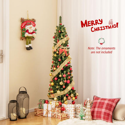 Goplus 5ft / 6ft / 7ft / 8ft Slim Pencil Christmas Tree with Quick Shape Technology