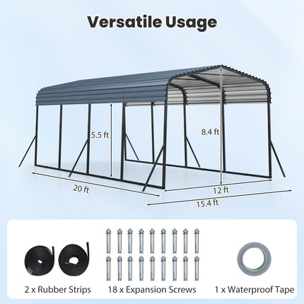 Goplus 12 x 20 FT Heavy-Duty Carport w/Leak-Proof Roof for Trucks Tractors