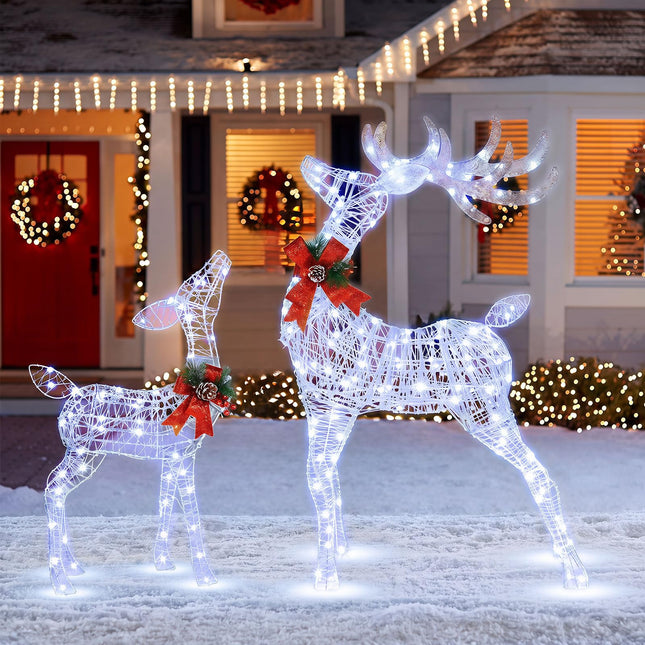 Goplus Lighted Christmas Reindeer Decoration | 4.4 FT & 3 FT Pre-Lit Indoor Outdoor Xmas Deer Set