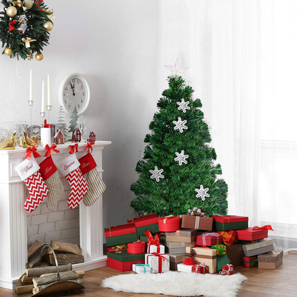 Artificial Pre-Lit Christmas Tree Fiber Optic Tree with Metal Stand, Xmas Tree for Holiday Decor - GoplusUS
