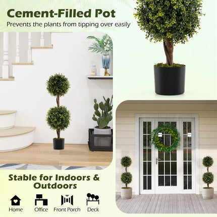 Goplus 3 FT Artificial Boxwood Topiary Trees Outdoor Topiary Ball Tree Set of 2