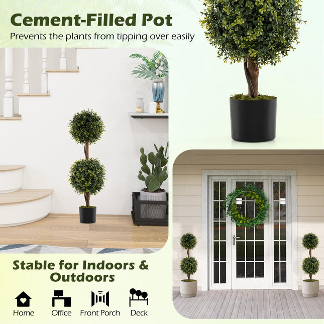 Goplus 3 FT Artificial Boxwood Topiary Trees Outdoor Topiary Ball Tree Set of 2