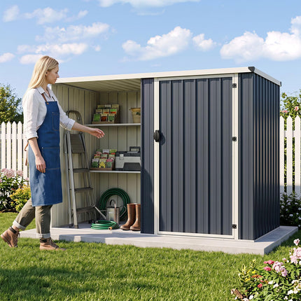Goplus 7.6 x 4 FT Outdoor Metal Storage Shed w/Lockable Single Door