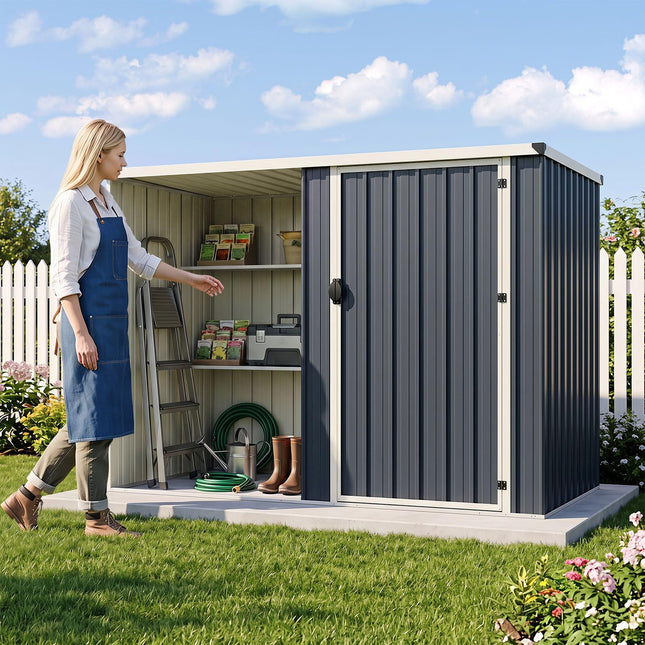 Goplus 7.6 x 4 FT Outdoor Metal Storage Shed w/Lockable Single Door
