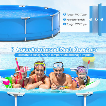 Above Ground Swimming Pool, 12ft x 12ft x 30inch Outdoor Steel Frame Pool - GoplusUS