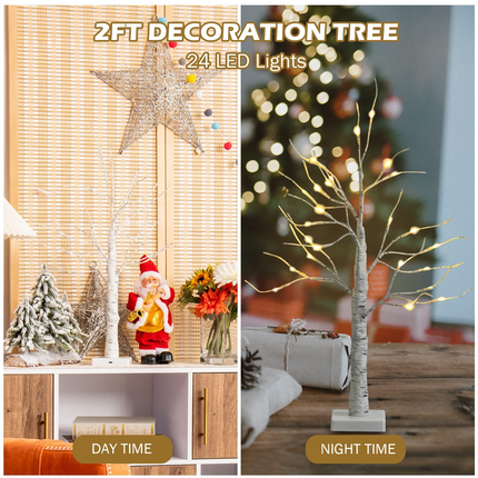 Goplus 2FT Lighted Birch Tree, Artificial Small Tree White Christmas Tree - GoplusUS
