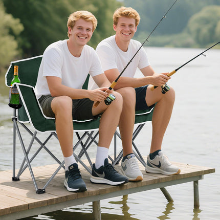 Goplus 2-Person Camping Chair w/2 Cup Holders | Oversized Duo Lawn Chair for Adults