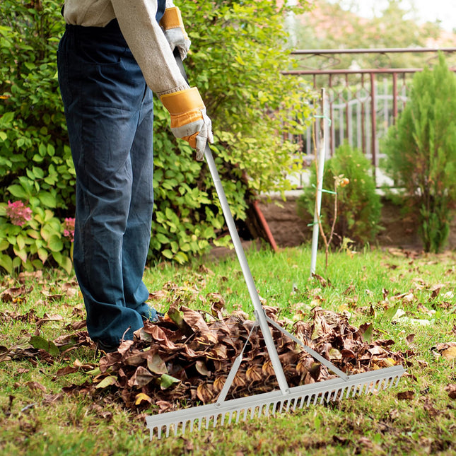 Goplus Landscape Rake 36 Inch, Aluminum Rake Head w/36 Tines and 68" Long Non-slip Handle, Yard Rake Tool for Loosening & Leveling Soil