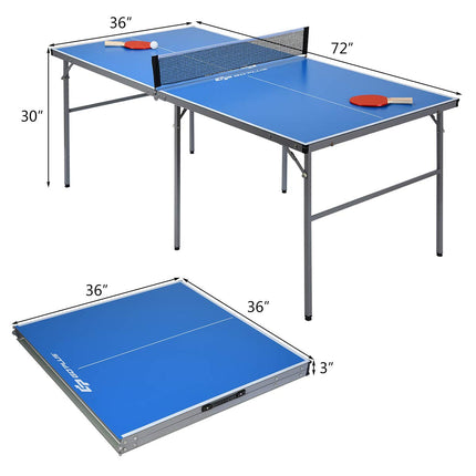 Portable Table Tennis Table, 100% Preassembled, Folding Ping Pong Table Game Set with Net
