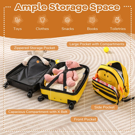 Goplus 2-Piece Kid's Luggage Set | Carry-on 18" Rolling Suitcase and Cute Bee Backpack