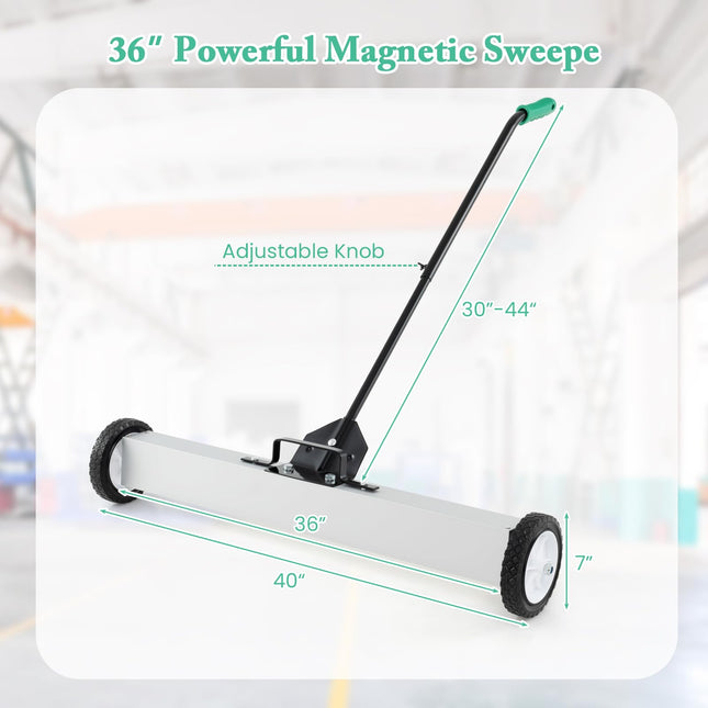 Goplus 36-Inch Magnetic Sweeper with Wheels, 50 LBS Telescoping Rolling Pickup Sweeper with Adjustable Handle