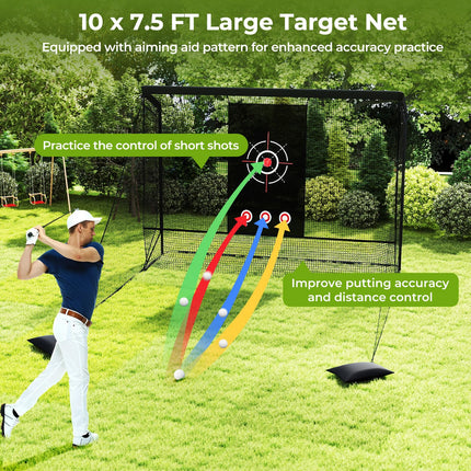 Goplus Golf Cage Practice Hitting Net 10'x7.4' Golfer Training Net