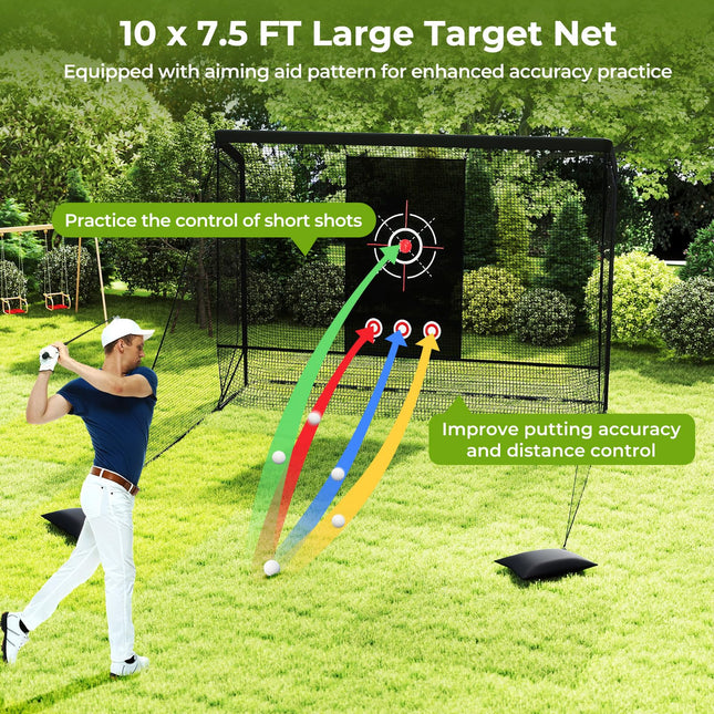 Goplus Golf Cage Practice Hitting Net 10'x7.4' Golfer Training Net