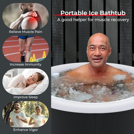 Goplus Inflatable Ice Bath Tub, Portable Cold Water Therapy Tub w/Cover, 6 Sturdy Support Rods, Inflator