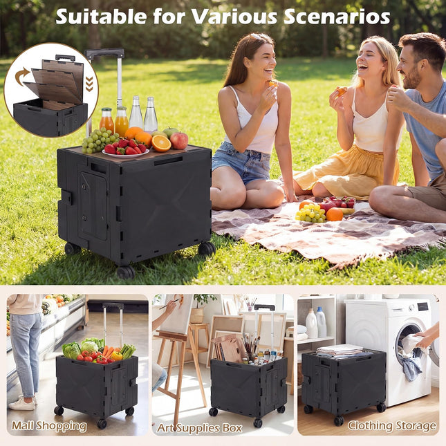 Goplus Foldable Utility Cart on 4 Rotate Wheels | Collapsible Tool Box Shopping Trolley