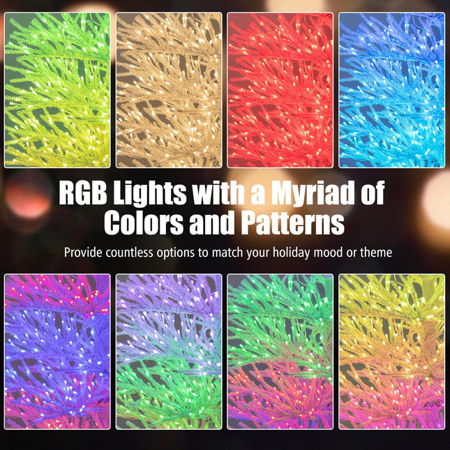 Goplus 7ft Pre-Lit Artificial Christmas Tree with 923 Multicolored LED RGB Lights & Remote