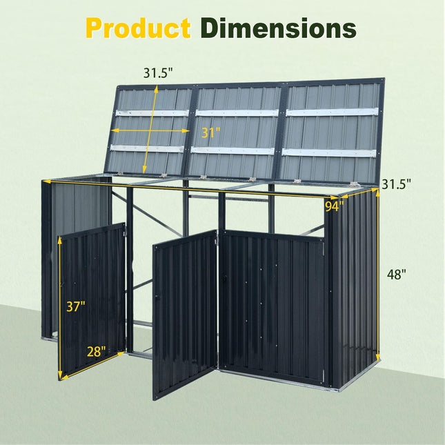Goplus 7.8 x 2.6 FT Outdoor Trash Can Storage 3-Bin Metal Garbage Shed