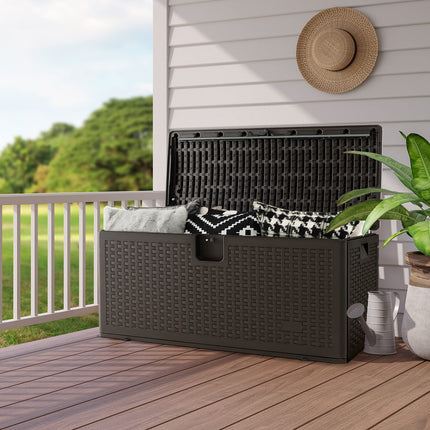 Goplus Outdoor Storage Box, 31 73 100 Gallon Waterproof Resin Patio Storage Box with Lockable Lid, Side Handle for Pillows, Cushions