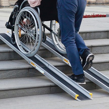 Goplus Wheelchair Ramp, Adjustable Portable Aluminum Ramps with Non-Skid Surface for Steps Home Doorways (A Pair)