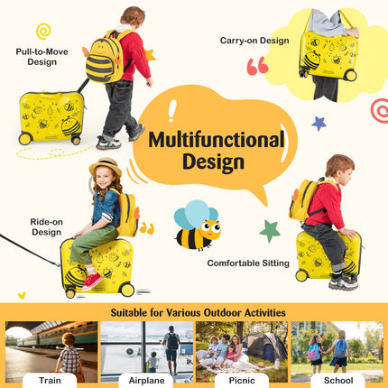 Goplus 2 PCS Kid Luggage Set, 18"Carry-on & Ride-on Suitcase W/Spinner Wheels