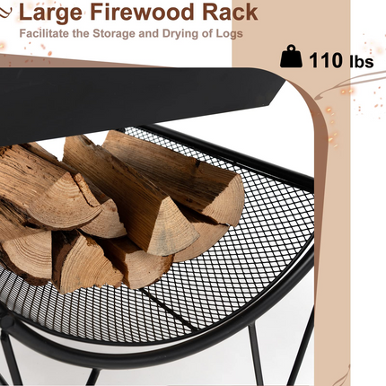 Goplus Outdoor Fire Pit with Wheels, 27.5" Small Bonfire Pit with Spark Screen - GoplusUS
