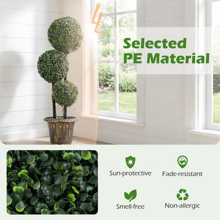 Goplus 3 FT Artificial Boxwood Topiary Tree Sun-Protective Double Ball Faux Potted Plants (1/2)