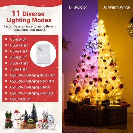 Goplus Pre-Lit Artificial Christmas Tree with PVC Branch Tips & 3-Color LED Lights