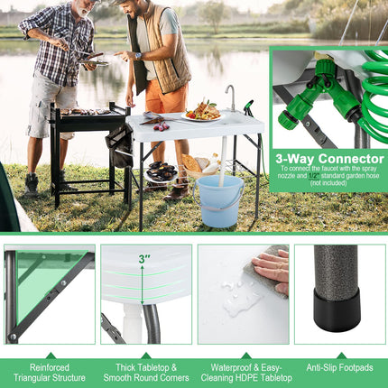 Goplus 42.5'' Folding Fish Cleaning Table with Sink and Spray Nozzle