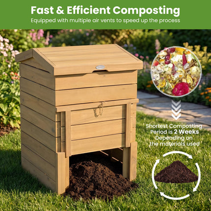 Goplus 48 Gallon Solid Wood Compost Bin w/Lockable Sliding Door Flip-top Opening