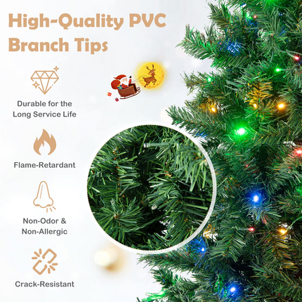 Goplus 7ft Artificial Pre-Lit Christmas Tree, Hinged Full Xmas Tree with 350 Multi-Color LED Lights - GoplusUS
