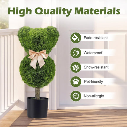 Goplus 2 Pcs Bear Topiary Trees with Pots 24.5" Sun-Resistant Bear-Shaped Faux Boxwood Plants