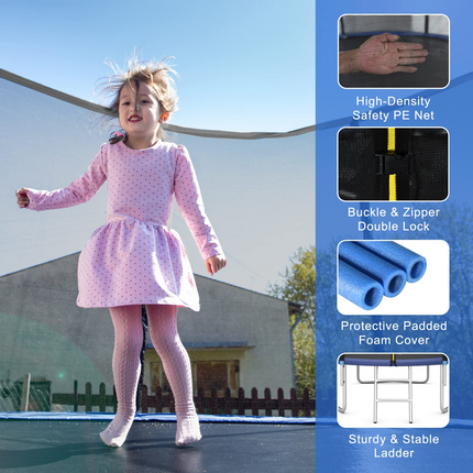 Goplus Trampoline 8FT 10FT 12FT 14FT 15FT 16FT, ASTM Approved Outdoor Recreational Trampolines W/Enclosure Net - GoplusUS