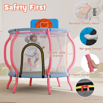 Goplus 48" Indoor & Outdoor Pumpkin Kids Trampoline with Basketball Hoop & Wide Backboard