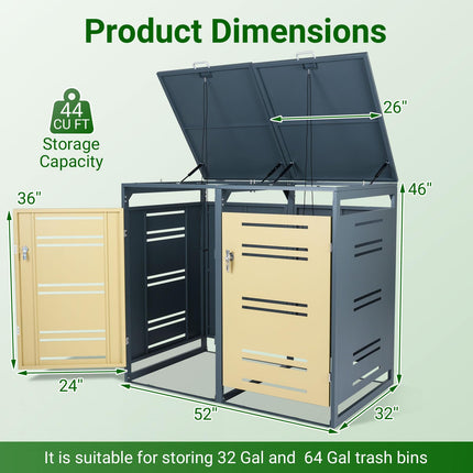 Goplus 44 Cu.Ft Outdoor Trash Can Storage with 2 Lockable Doors Gas Struts & Shock Absorbers