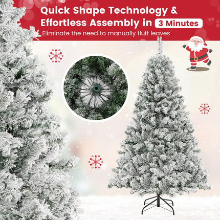 Goplus 3-Minute-Setup Pre-Lit Snow Flocked Christmas Tree for Office Home Holiday Decor