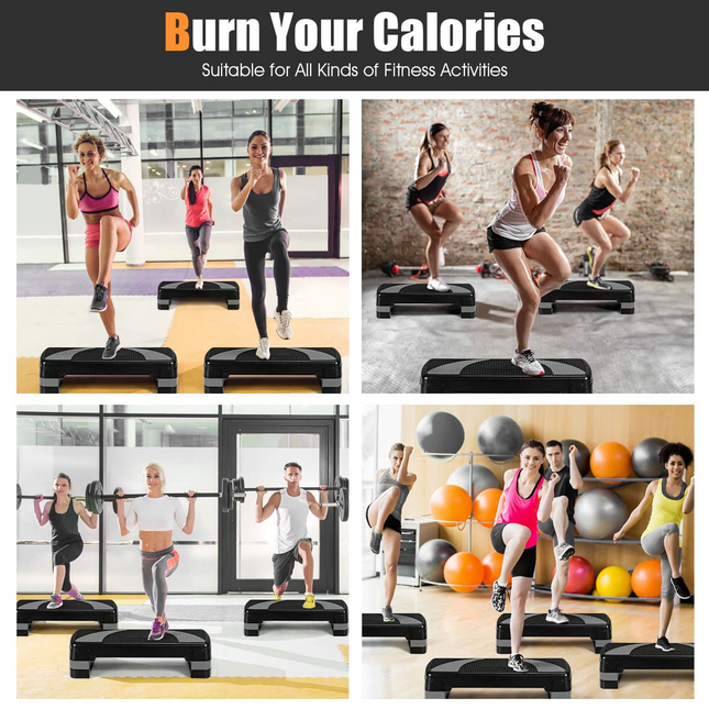Goplus 31" Aerobic Exercise Stepper Deck, Adjustable Fitness Workout Step Platform Trainer with Risers - GoplusUS